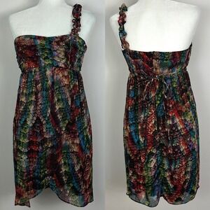 Vintage City Triangles One Shoulder Y2K‎ Dress Babydoll Womens Size 6 Mini Print
